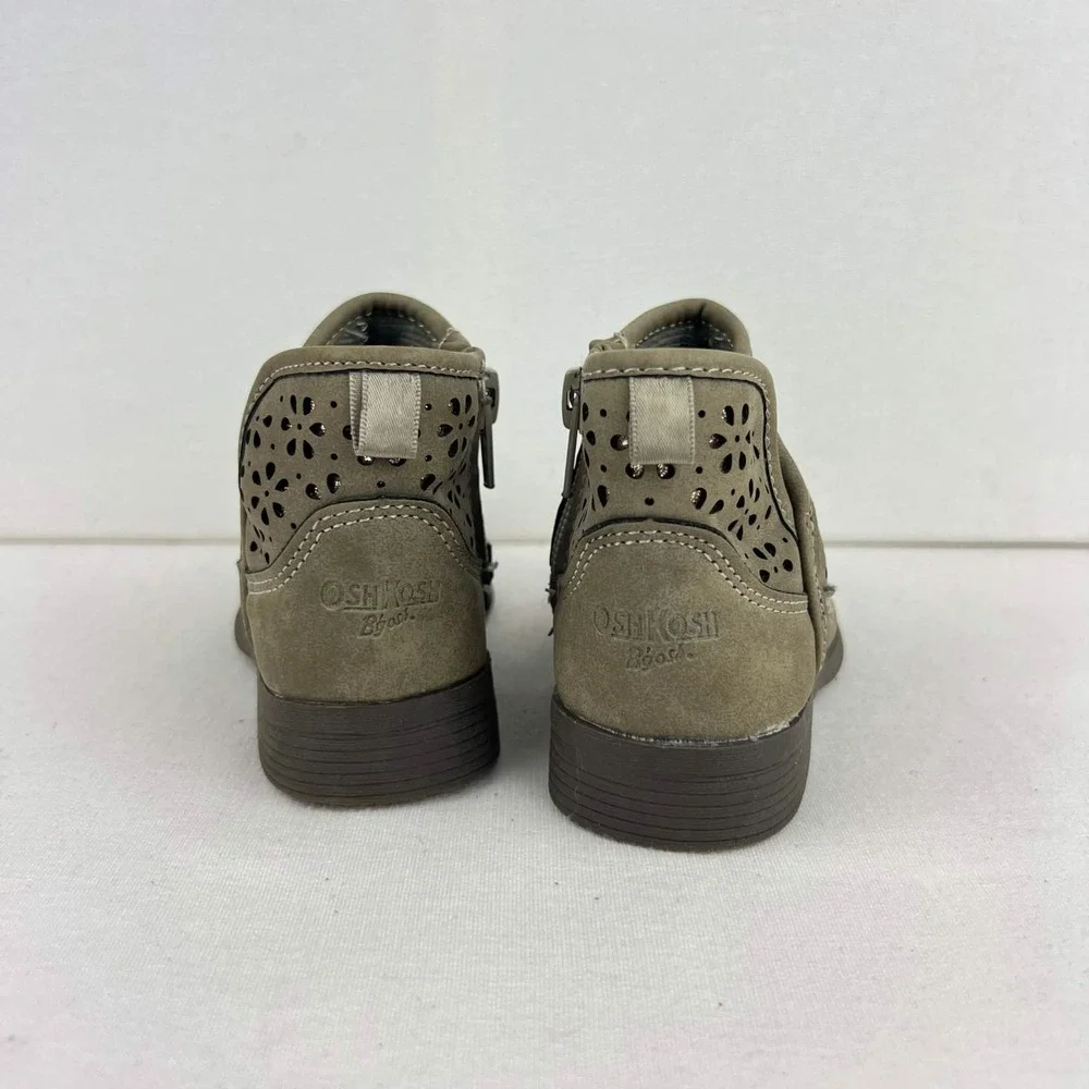 GUC OshKosh B'gosh Taupe Perforated Ankle Boots Zip Toddler Girls Size 6M